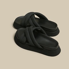 若紀編織涼拖2024夏季新款踩屎感沙灘拖鞋女外穿時尚涼鞋厚底涼拖