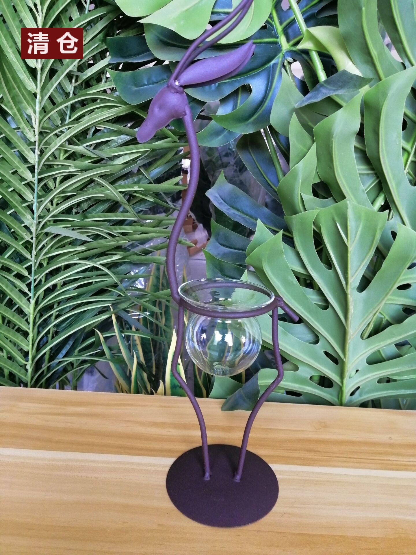 Clearance!Original Price35 Yuan Wrought Iron Glass Wrought Iron Deer Glass Vase Desktop Flower Arrangement Flower Arrangement