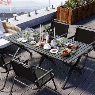 Q3Y Outdoor Folding Table Chair Steel Roll Table Camping Table Portable Picnic Table Chair Modern Home Multifunctional Table Chair