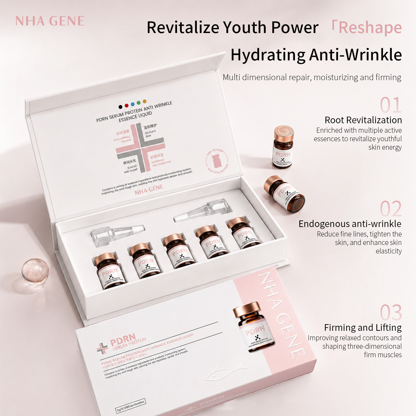 Cross-Border Supply of High-Purity Pdrn Serum Protein Anti-Wrinkle Essence, the Same Type Used in Clinics, for Repairing and Tightening Skin Lines