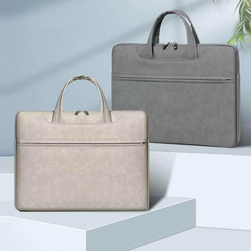 Pu Leather Commuter Anti-Fall Laptop Bag, Business Waterproof Large-Capacity Document Bag with Printed Logo
