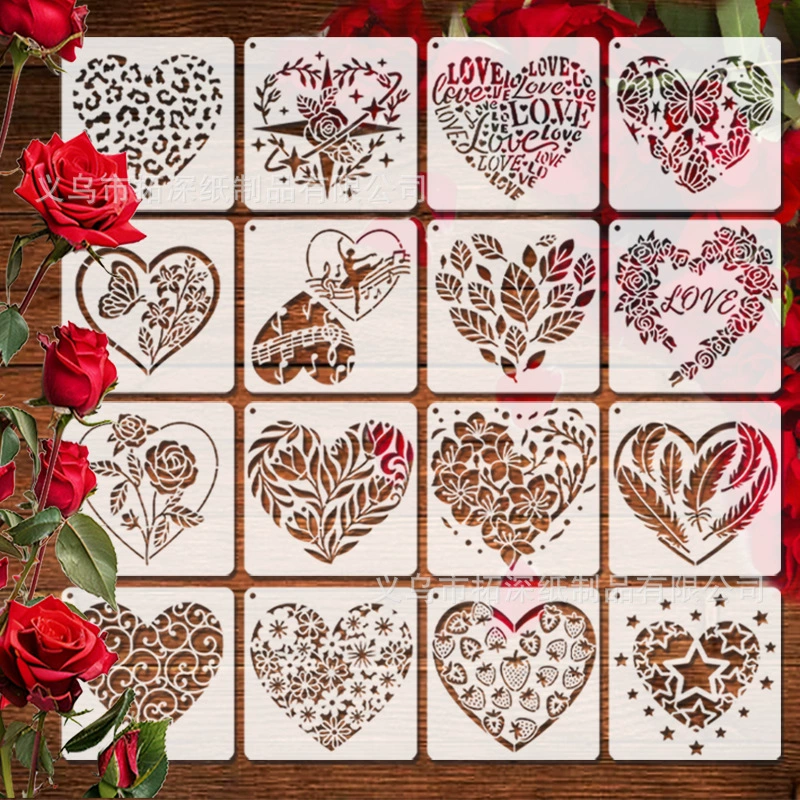 Трафарет для рисования в форме сердца ко Дню святого Валентина, линейка для вырезания, трафарет для рисования роз, трафарет для рисования для студентов, трафарет для рисования тортов с помощью струйной печати