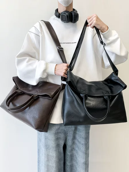 Cross-Border Versatile Commuter Soft Pu Crossbody Bag for Men, Niche Style Commuter Shoulder Bag, Trendy Brand Large Capacity Tote Bag for Men