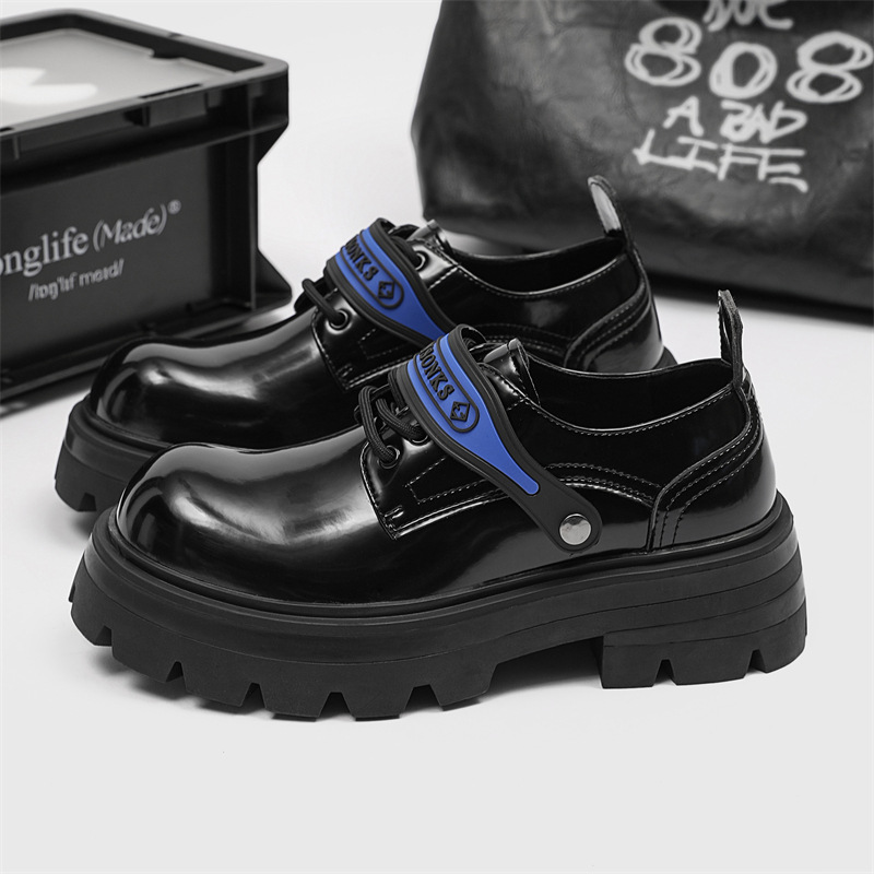 Scarpe Derby da uomo in pelle con punta tonda e suola spessa, stile britannico estivo, ShoeVault_voghion.com