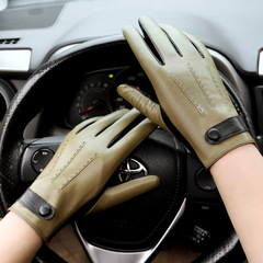 Leather driving gloves for men, suitable for driving and cycling, with extra padding, touch screen compatible, contrasting color, warm and windproof, first layer sheepskin, warm, wholesale