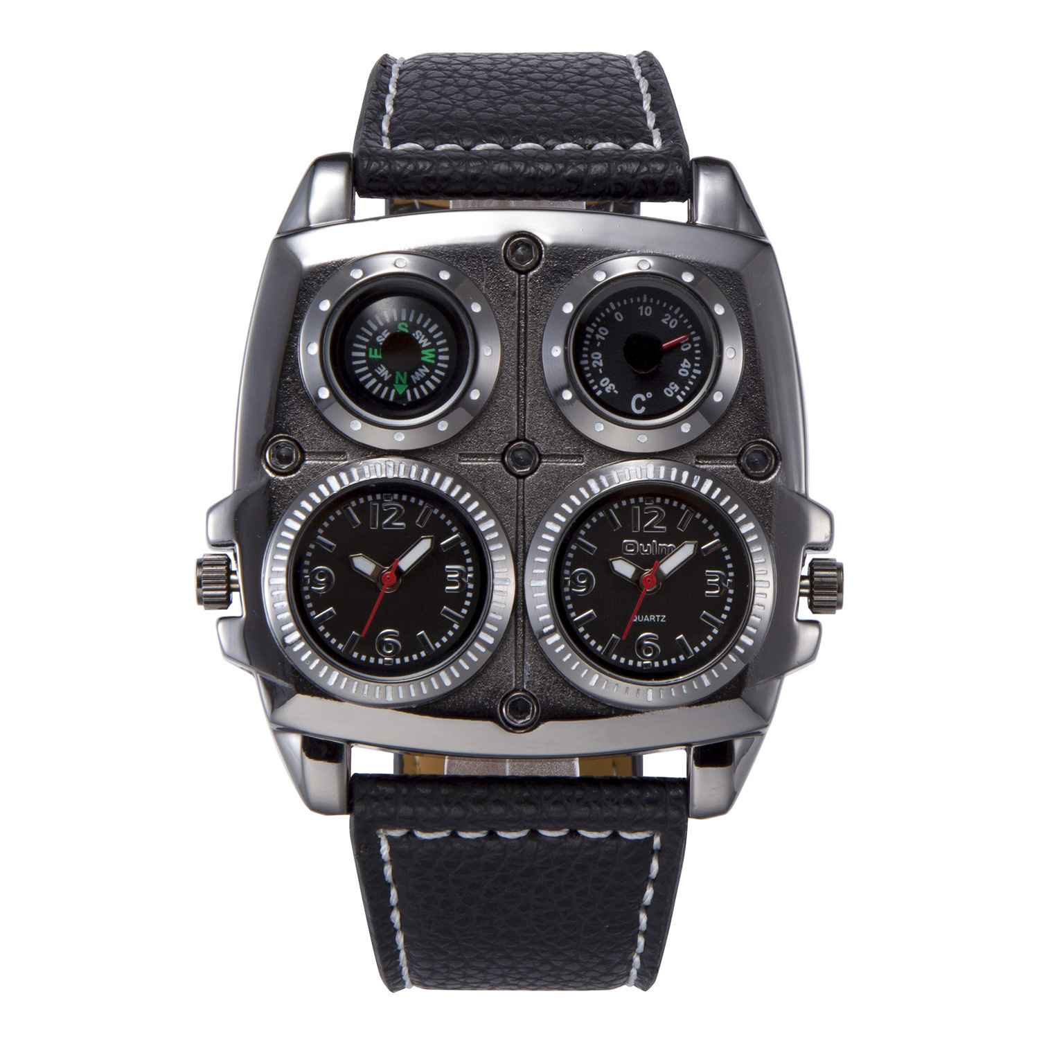 Oulm gran dial de moda casual reloj de los hombres gran dial doble zona horaria brújula decoración de los hombres reloj de cuarzo 1140 image 7