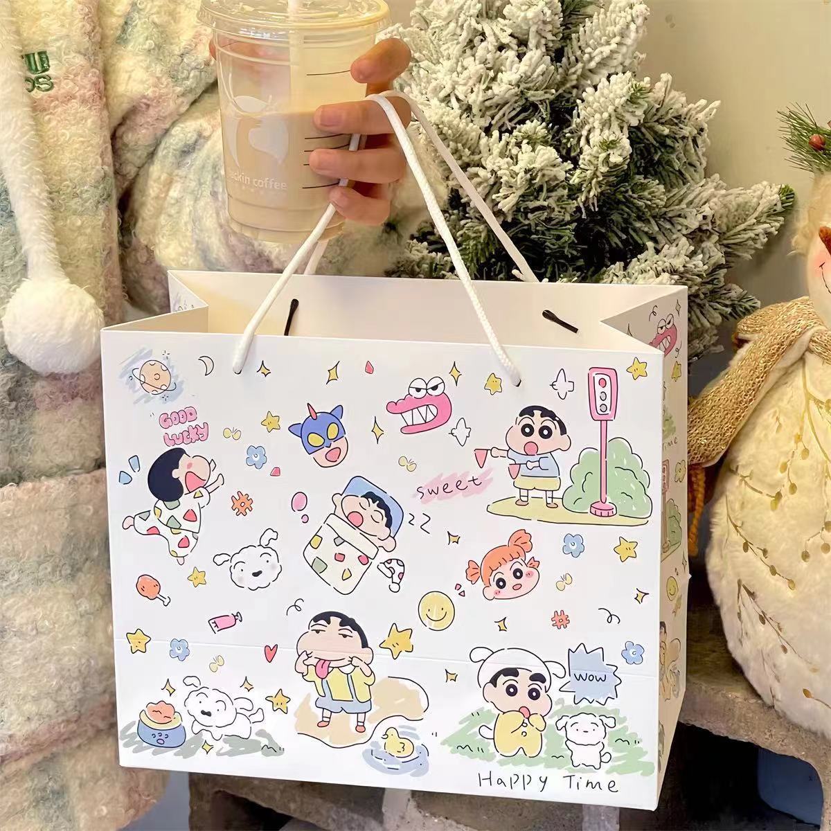 Red Book Style Crayon Shin-chan Gift Bag High-End Gift Bag Large Capacity White Cardboard Cute Gift Paper Bag