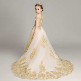 儿童礼服公主裙女童纱花童婚纱裙小女孩走秀主持人钢琴演出服蕾丝