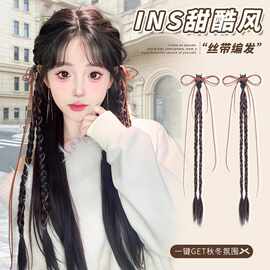 假发辫子女抓夹长麻花辫发饰神器仿真发半扎侧边丝带辩双马尾假发