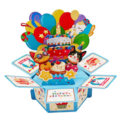新商品 可愛い猫の誕生日パーティー HAPPY BIRTHDAY ポップアップ立体グリーティングカード飾り 誕生日人気商品