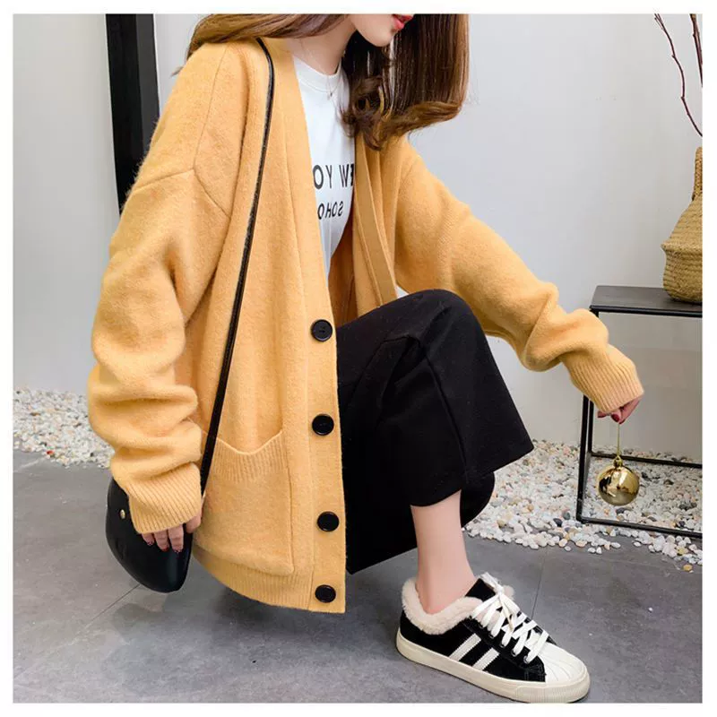 Весна и осень кардиган женский 2020 Новый корейский стиль студент Свободный Плюс Размер ленивый стиль Карманный вязаный свитер интернет красный жакет