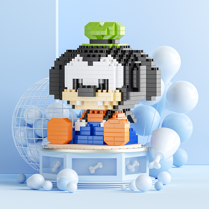 Compatible con LEGO gigante Panda flor azul lindo muñeca de dibujos animados montado bloques construcción juguete para niños puesto caja ciega al por mayor