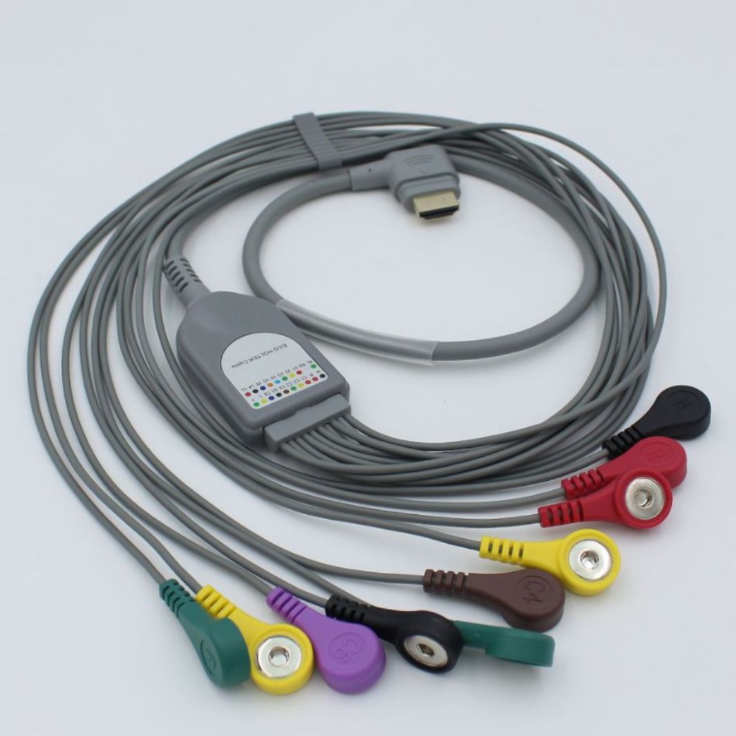 适用于瑞康宏业24小时Holter动态心电图机10导导联线扣式美标