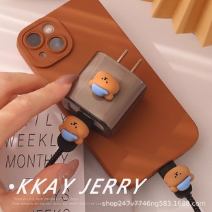 Cute cute bear for apple 13 data cable protective cover 20w mobile phone 11 charger head 12 soft shell 14