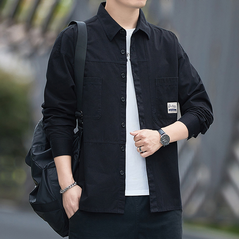 A generation of pure cotton washed long sleeve men's shirt casual Hong Kong wind loose version of the shirt men's fashion A generation of pure cotton washed long sleeve men's shirt casual Hong Kong wind loose version of the shirt men's fashion