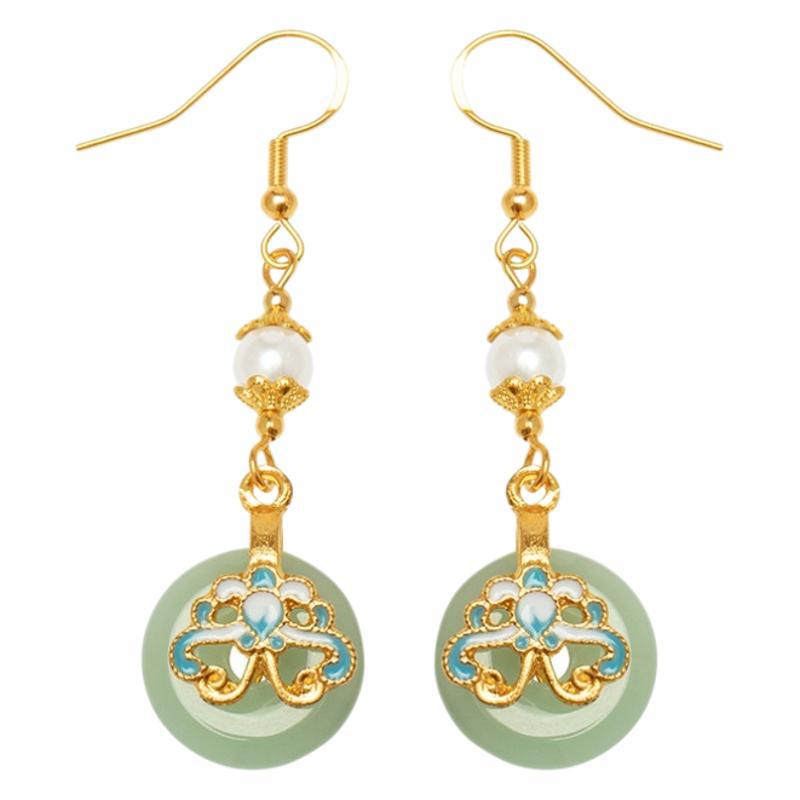 Jia Niang estilo antiguo nuevo estilo chino cheongsam pendientes retro de alta sensación gancho de orejas accesorios de ropa china pendientes de hebilla de seguridad