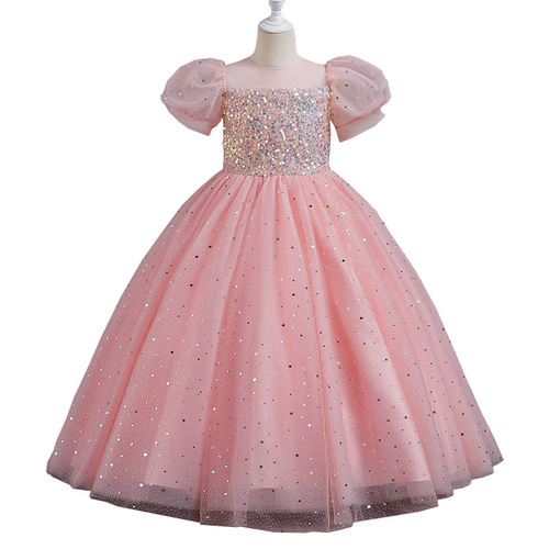 Children's ballgown princess dress European and American flower child bubble sleeve bustle dress girl host piano performance dress evening gown