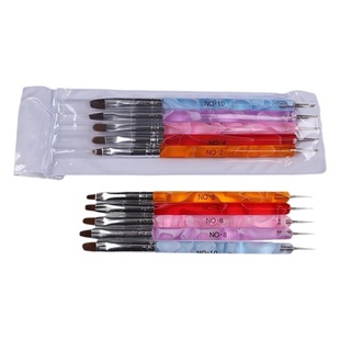 Round head phototherapy pen nail brush dual-purpose double-head nail art drill pen 5 set color painting brush wave Rod needle brush