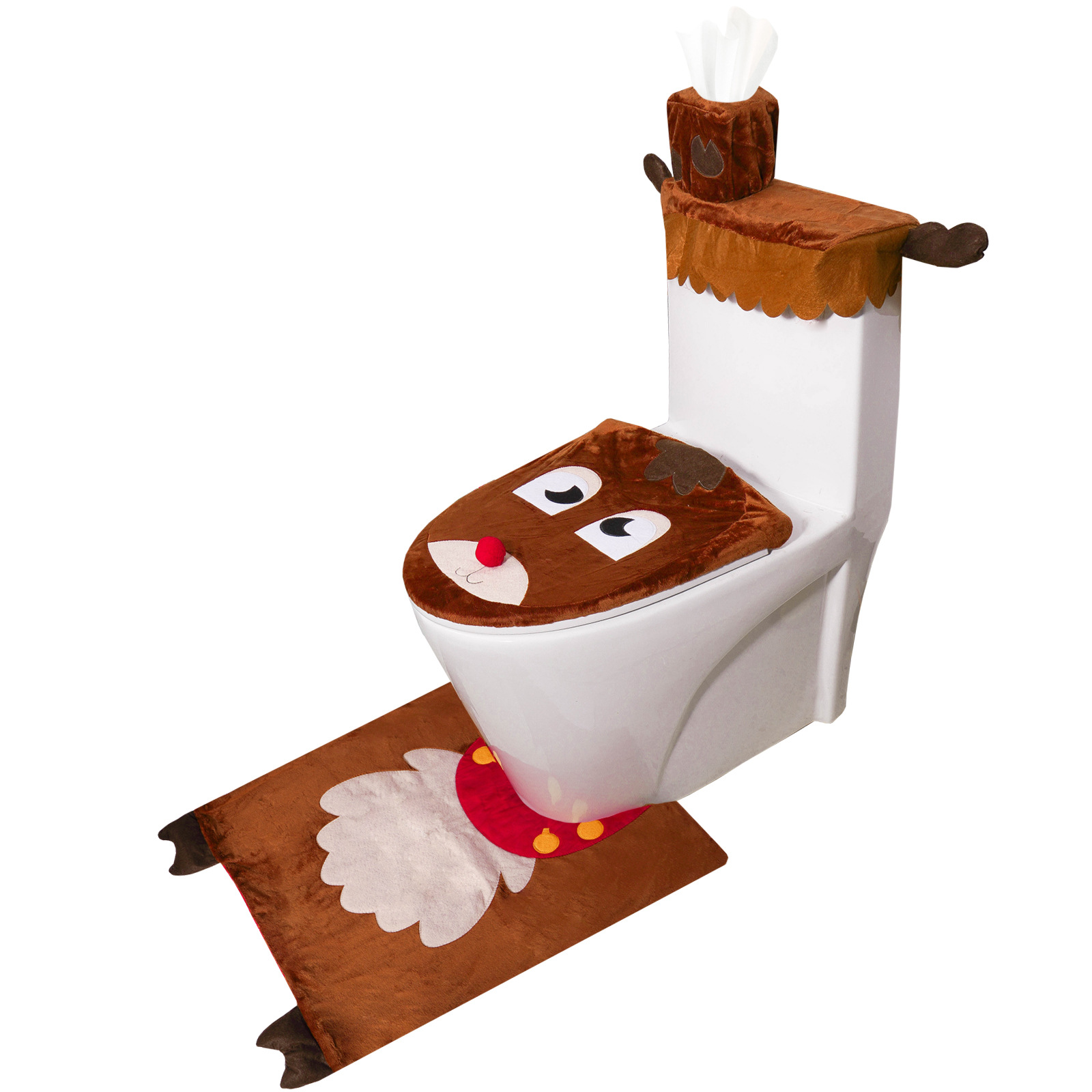 Transfronterizo nueva decoración de Navidad ardilla inodoro cubierta piso estera Baño de cuatro piezas Decoración