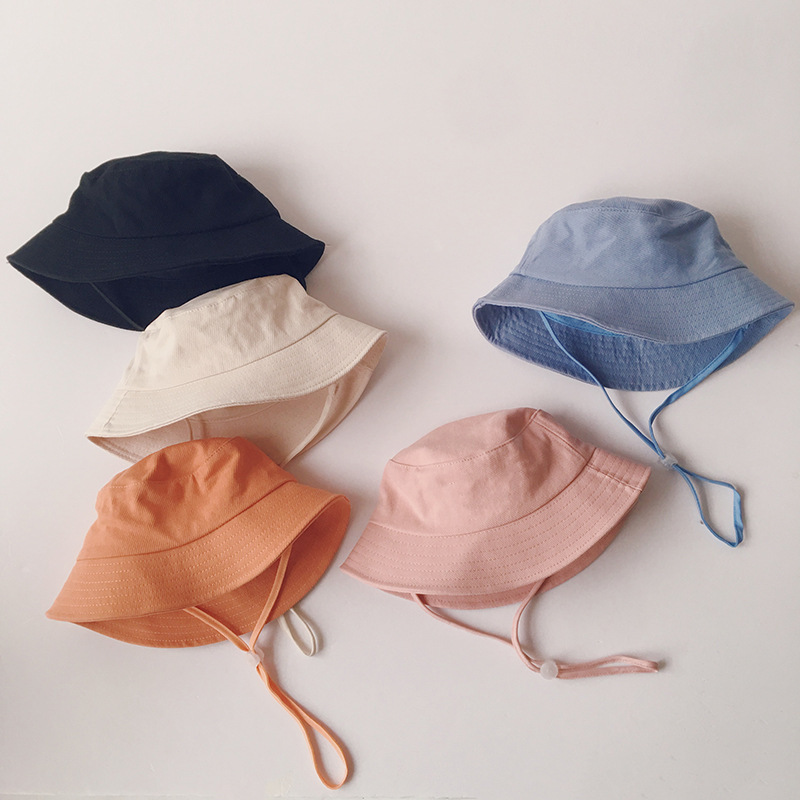 Korean style cream color children's fisherman hat new spring and summer travel flat top sun hat basin hat for boys and girls