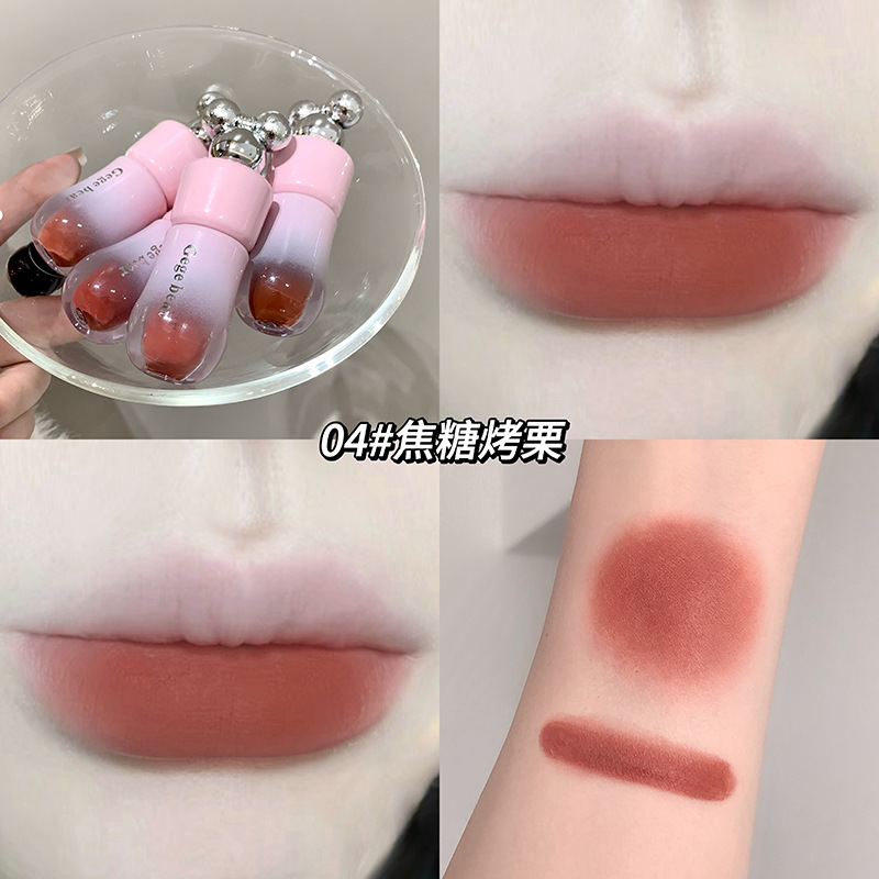 Gege Bear Velvet Mist Cream Lip Balm, brillo mate, color intenso, esmalte labial, lápiz labial blanco. image 10