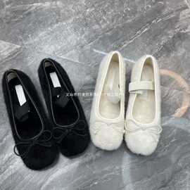 小个子内增高4.5cm法式芭蕾舞毛毛鞋女冬季外穿加绒玛丽珍单鞋