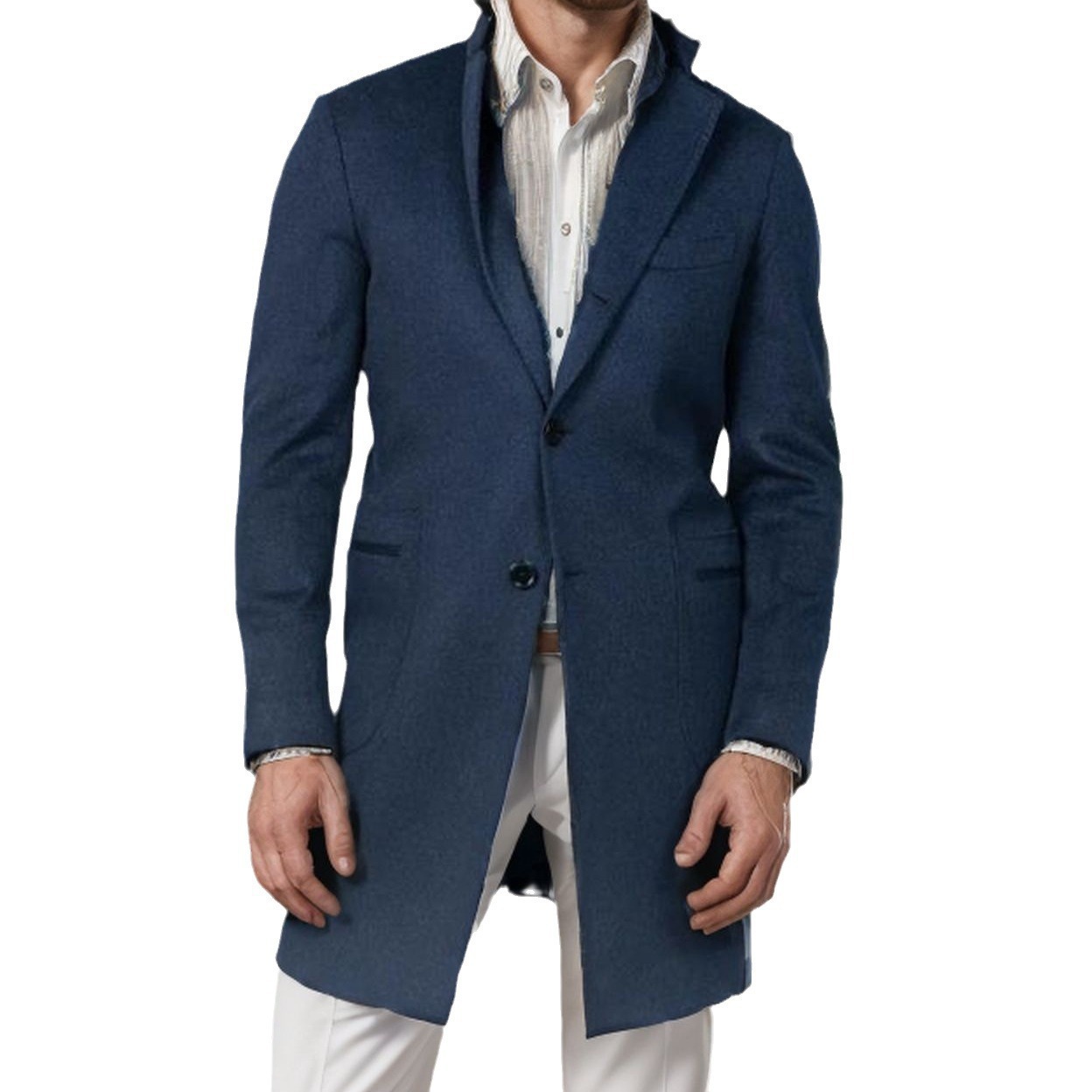 Men's autumn and winter British style medium single breasted long sleeved woolen coat, men's_voghion.com