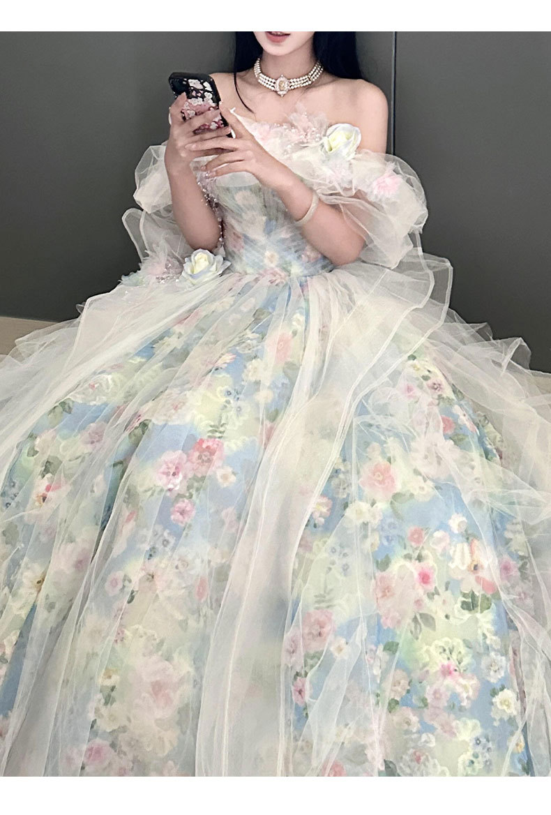 Elegant French Blue Evening Gown For Vocal Performance & Debutante Ball - Princess Style Dress With Full Skirt_ecoleips.com