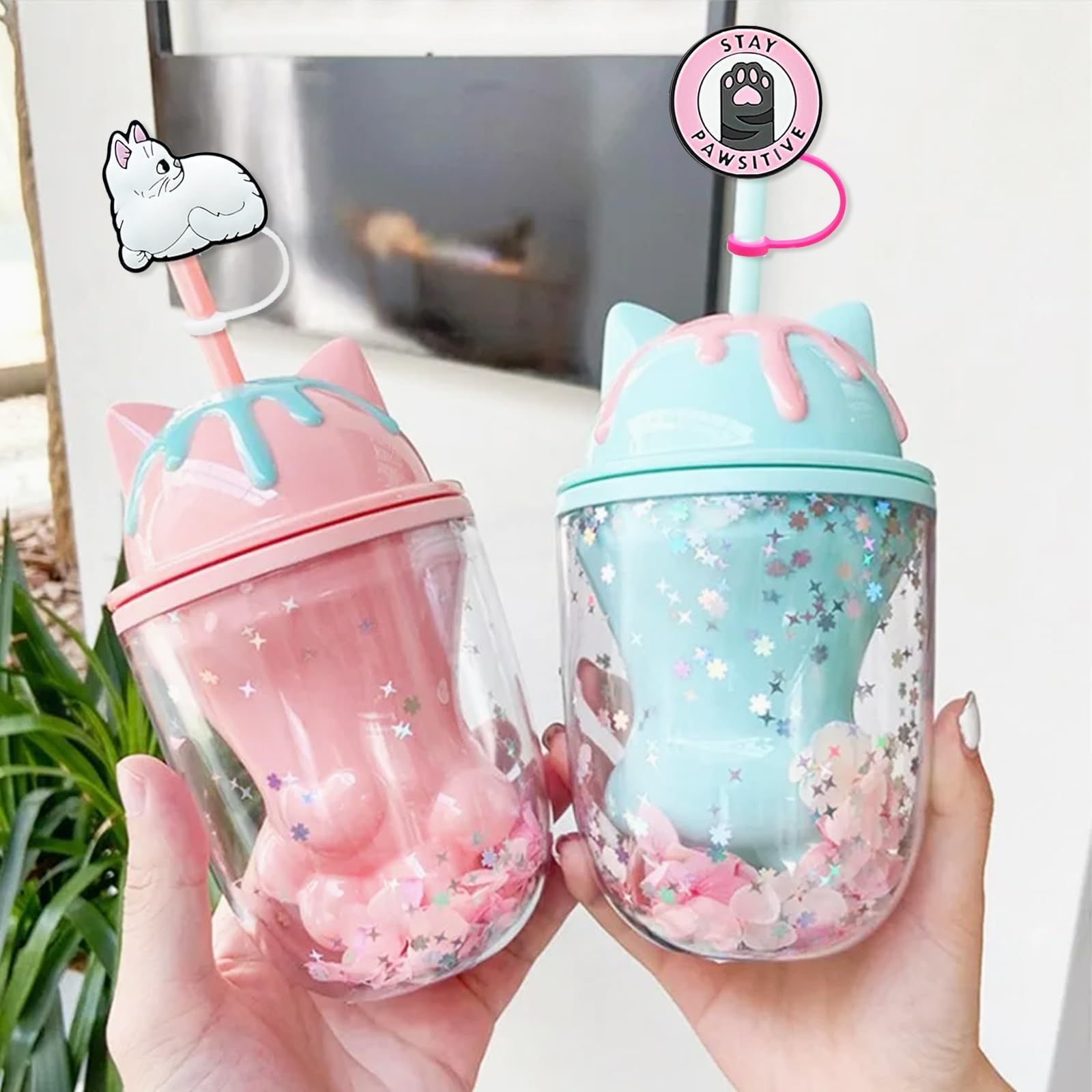 Letter, Cat Pattern Casual, Elegant, Cute Style Casual Elegant Cute Letter Cat Silica Gel Straw Decorative Cap 1 Set