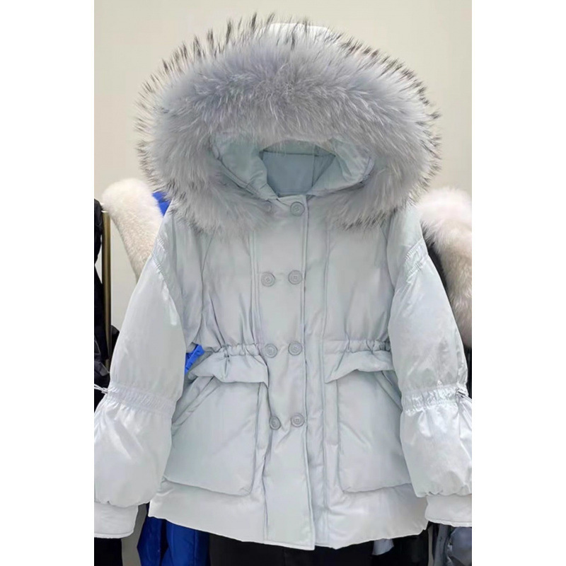 Fashionable and Western-style Klein Blue Down Jacket Women's 2024 New Fairy Loose Waisted Wool Collar Short Winter