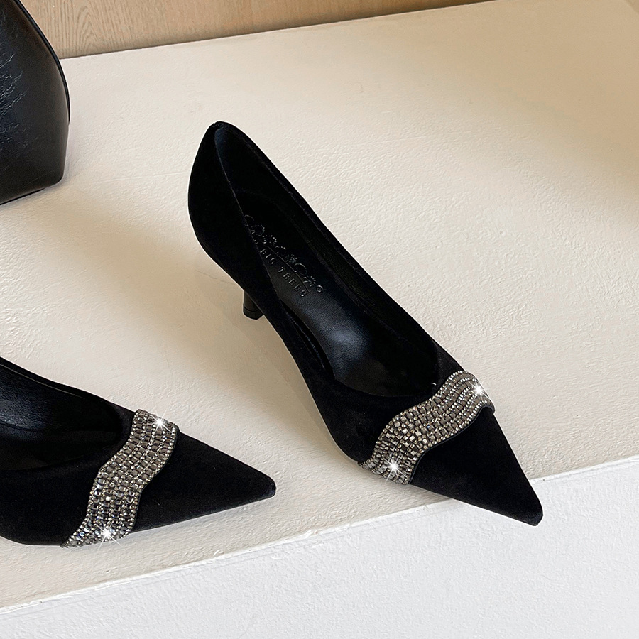 360-1 European and American style water diamond decoration pointed banquet high-heeled shoes with a sense of luxury, Xishi velvet, one foot sole