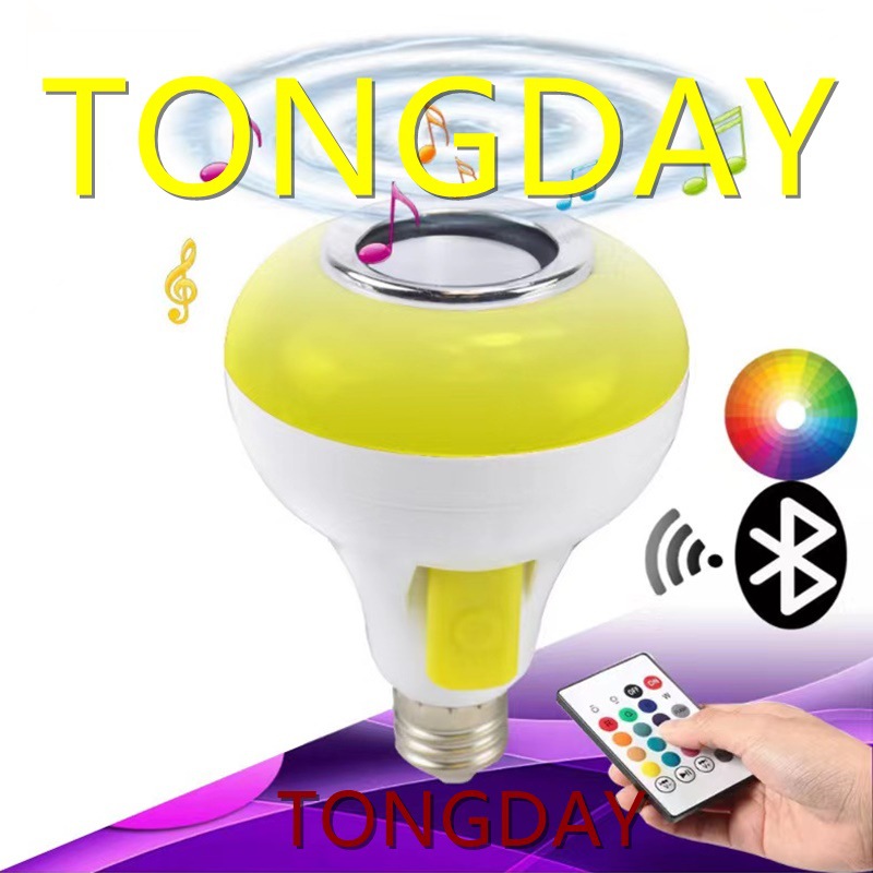 Bombilla LED Bluetooth con música, control remoto, USB y tarjeta TF, luz RGB y blanca para ambiente y escenario