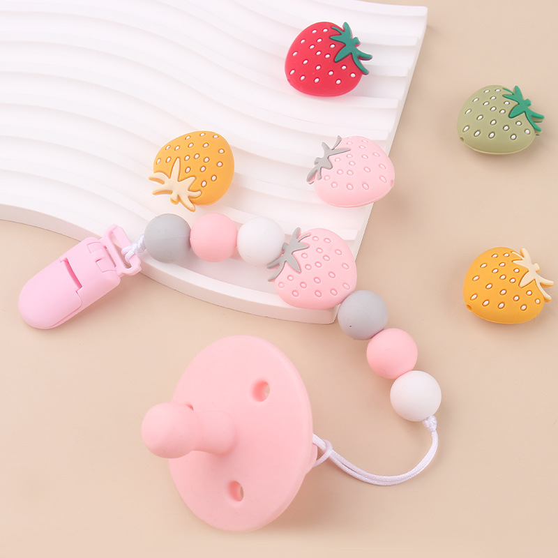 Nueva cadena de chupete de fresa de silicona para bebés de Amazon