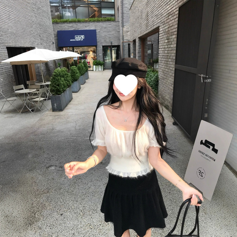 Ears 8/7 20 Points Herbalife Super Young Mohair Merino Wool Yarn Round Neck Knitted Short Sleeves