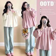 2025实拍新款孕妇春秋甜美灯笼袖宽松百搭衬衫娃娃衫上衣