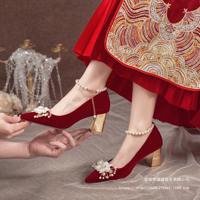 Красные свадебные туфли на толстом каблуке Красные свадебные туфли 2025 Весенние свадебные туфли женские каблуках свадебные туфли не устали