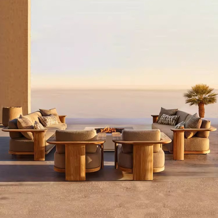 Muebles de patio al aire libre, sofá, jardín al aire libre, impermeable, protección solar, hotel residencial, combinación de madera maciza de teca