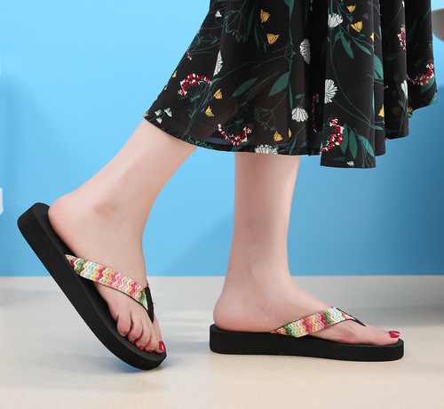  Summer Bohemian Herringbone Glue-on Flat Sandals for Women, Outdoor Fashion Beach Herringbone Student Shoes