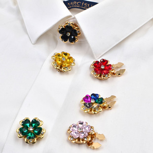 Light Luxury Shirt Buckle Fashion Trend Buckles Women's Rhinestone Cufflinks Turtle Buckle Set Buckle Clip Jewelry Accessories