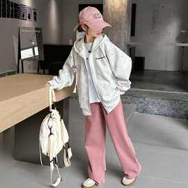 女童狮子帽绳波点外套中大童新款春秋季休闲连帽上衣儿童潮流卫衣