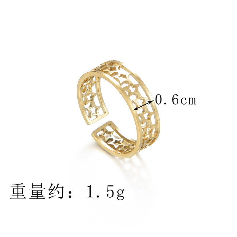 New Stitching Hollow Five-pointed Star Ring Opening Adjustable Titanium Steel Ring display picture 1