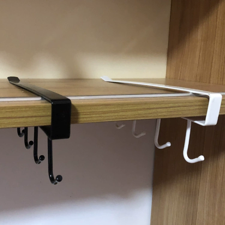 Kitchen creative iron storage rack multi-functional wardrobe row hook organizer rack cabinet kitchen utensils traceless nail-free hook