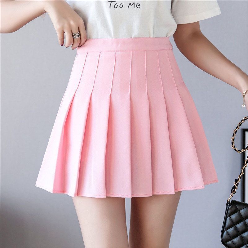 Stock high waist pleated skirt short skirt women's autumn skirt preppy Korean version solid color plaid anti-light skirt wholesale