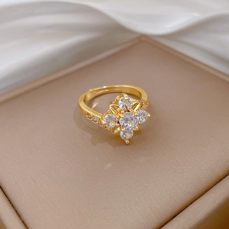Full Diamond Flower Zirconia Ring Adjustable Gold Luxury Jewellery_voghion.com