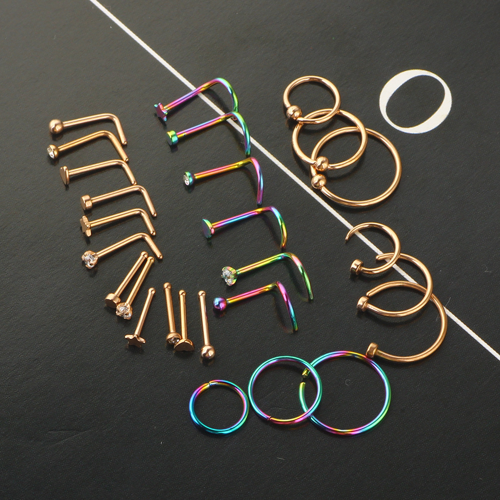 Stainless Steel Nose Ring Lip Ring Ear Stud Set Geometric Cactus Design Fashion Body Piercing Jewelry for Women detail image 9