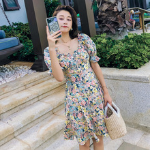 夏季新款韩版碎花连衣裙修身短袖韩国东大门女装小个子短裙雪糕