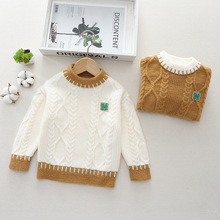 新款儿童毛衣菱形宝宝麻花拼色针织衫男女童加绒套头毛衣一件代发