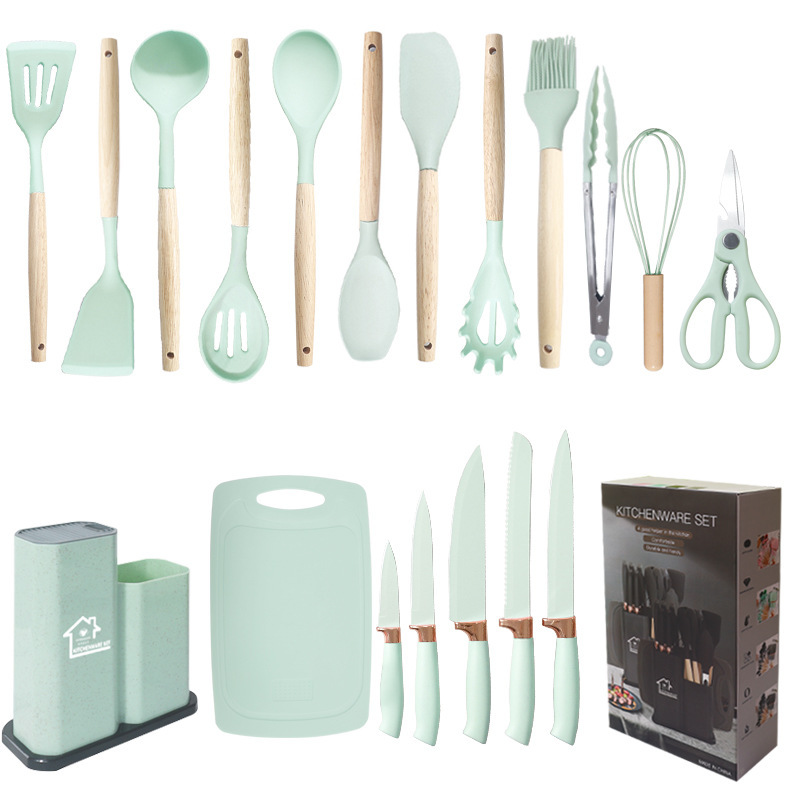 19 piezas de silicona de cocina de silicona antiadherente, cocina de silicona de grado alimenticio, cuchillos de cocina al por mayor