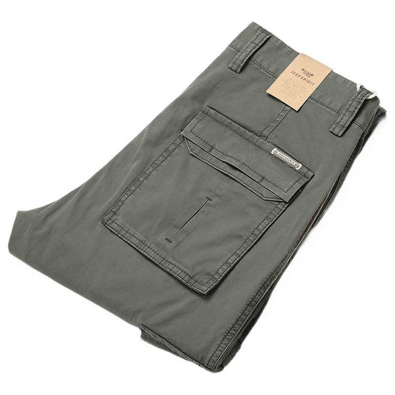 Spring and Summer new casual trousers men's straight loose workwear multi-pocket outdoor plus size mid waist versatile stretch