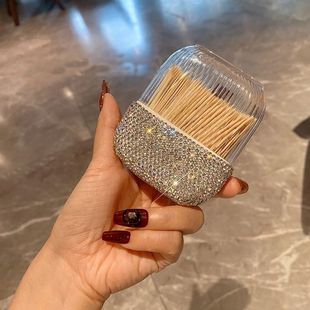 Cross-Border Hot-Selling Household Diamond-Encrusted Car Toothpick Holder Decorative Sliding Lid Toothpick Box Light Luxury Creative Diamond-Encrusted Toothpick Box